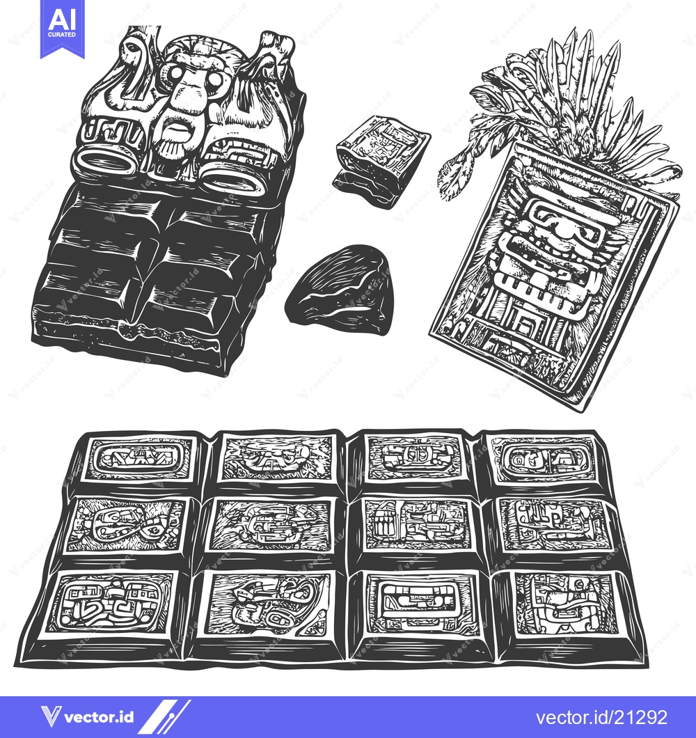 Premium Vector dari Aztec-Inspired Chocolate Bar and Mayan-Themed Symbols