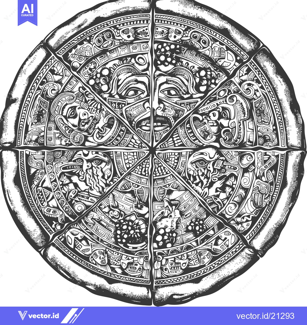 Premium Vector dari Aztec-Inspired Circular Design with Human Faces and Intricate Patterns