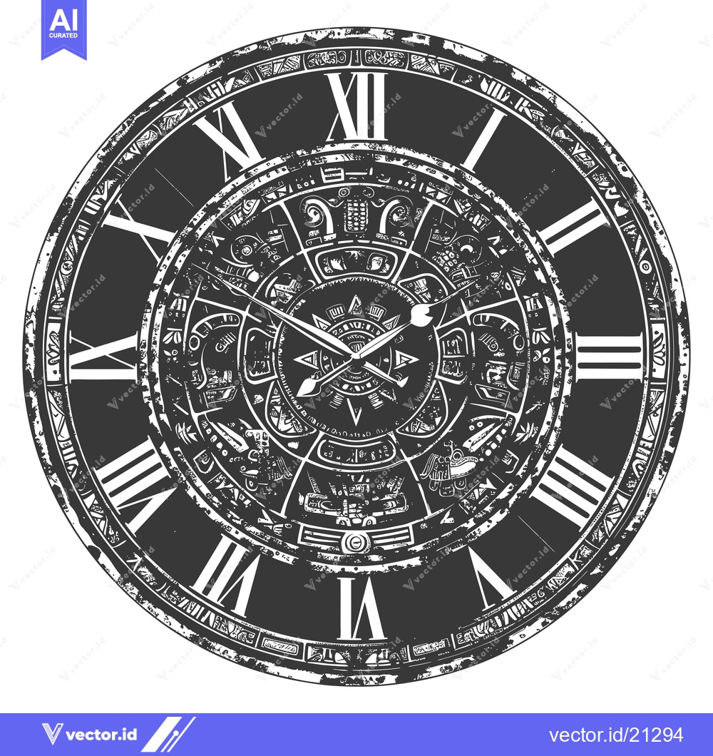 Premium Vector of Aztec-Inspired Clock Face with Roman Numerals