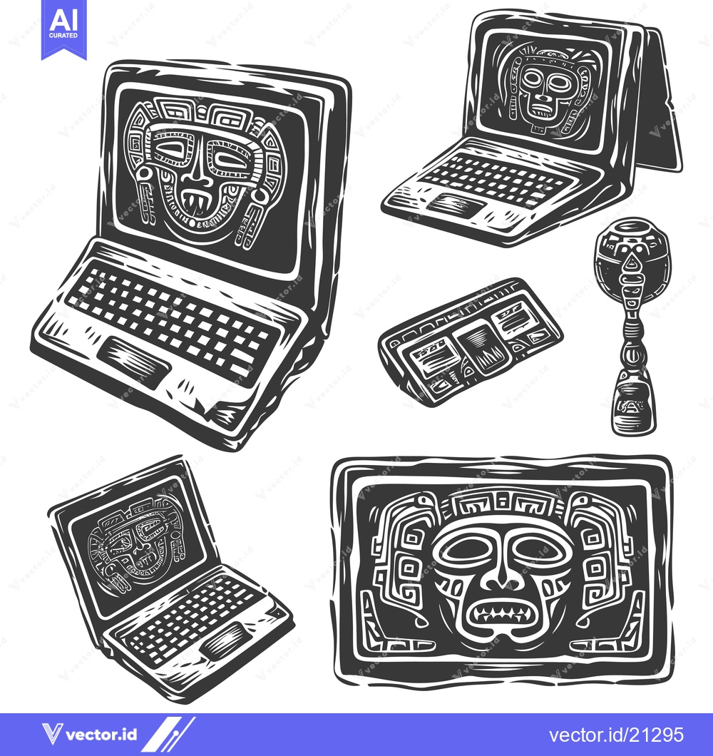 Premium Vector dari Aztec-Inspired Computer Technology Illustration
