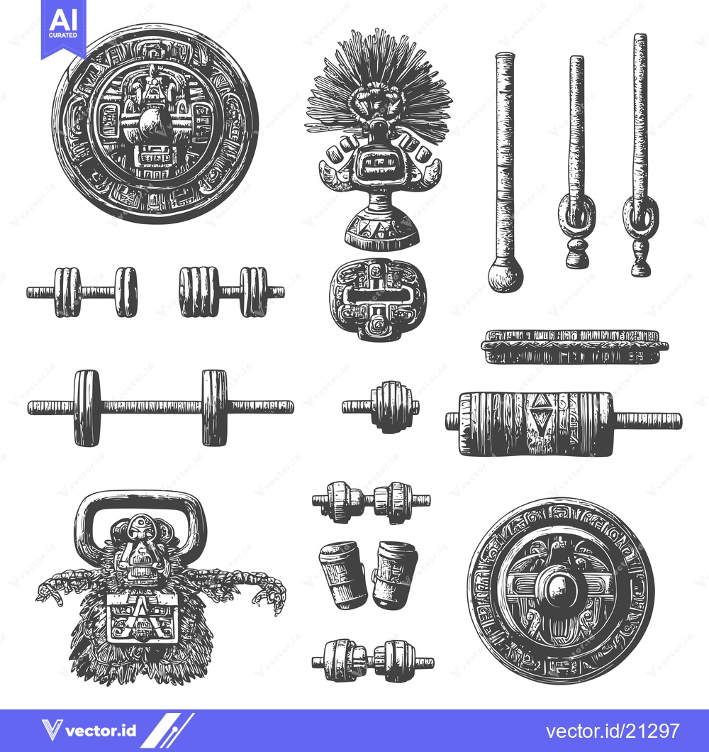 Premium Vector of Aztec Inspired Fitness Equipment Illustrations