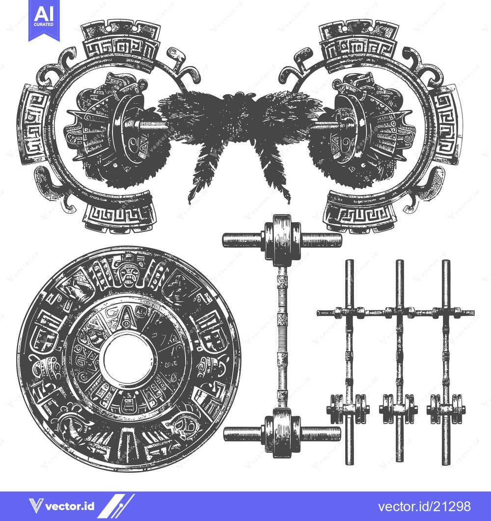 Premium Vector dari Aztec Inspired Fitness Equipment, Including Dumbbells, Weights, and a
