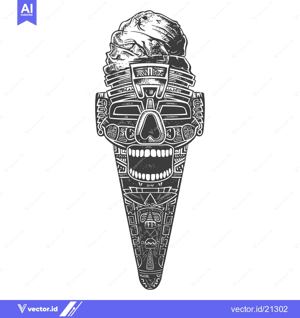 Premium Vector of Aztec-Inspired Ice Cream Cone with Open Mouth