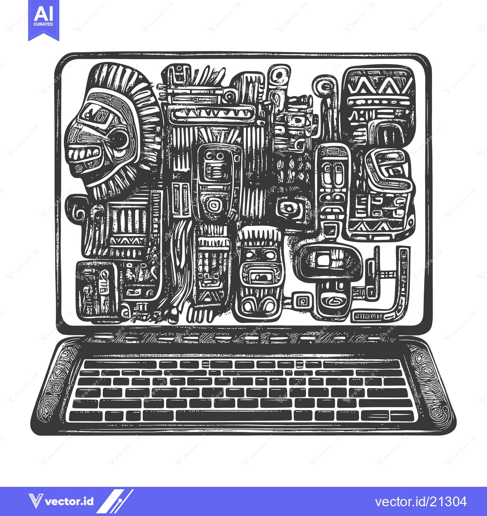 Premium Vector dari Aztec-Inspired Laptop Screen With Abstract Designs