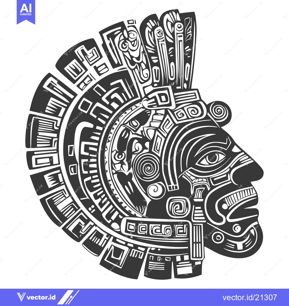 Premium Vector of Aztec Inspired Profile of a Head with Geometric Patterns
