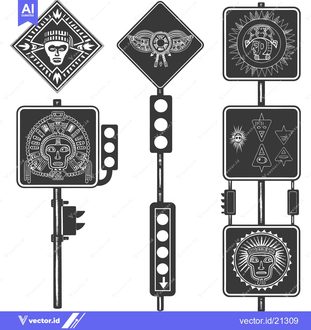Premium Vector dari Aztec-Inspired Traffic Signs with Tribal Motifs