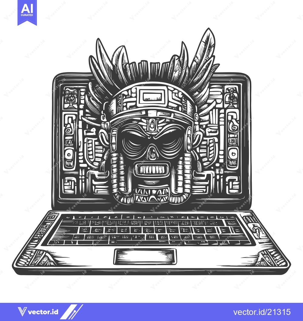 Premium Vector dari Aztec Mask Emerging from Laptop Screen