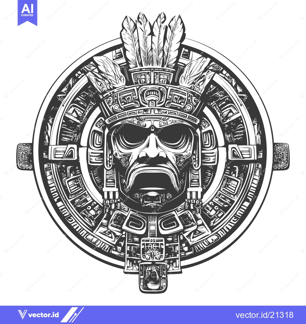 Premium Vector dari Aztec Mask with Feathers and Geometric Designs