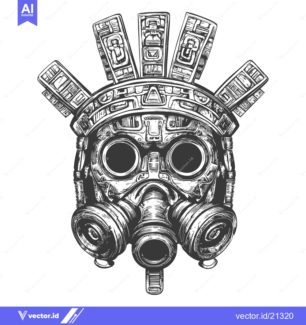 Premium Vector of Aztec Mask with Gas Mask and Ornate Headwear