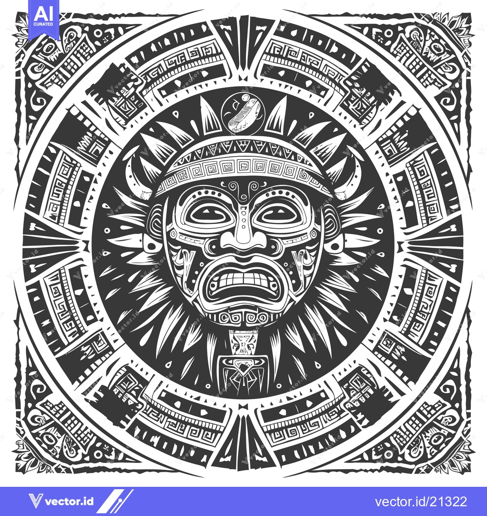 Premium Vector dari Aztec Mask with Geometric Pattern and Sunburst Design