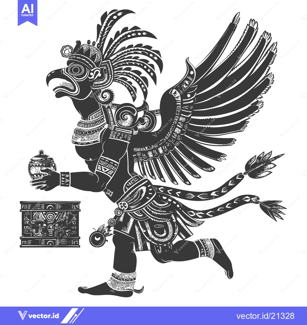 Premium Vector dari Aztec Mythological Bird-Man Figure with Ornate Decorations