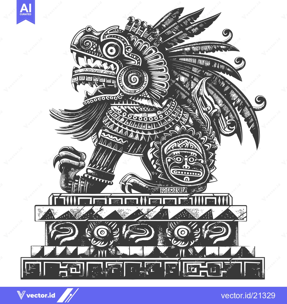 Premium Vector dari Aztec  Mythological Creature on a Stone Platform