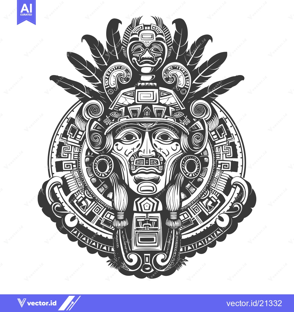Premium Vector of Aztec  or Mayan  God  with  Feathers  and  Geometric  Patterns