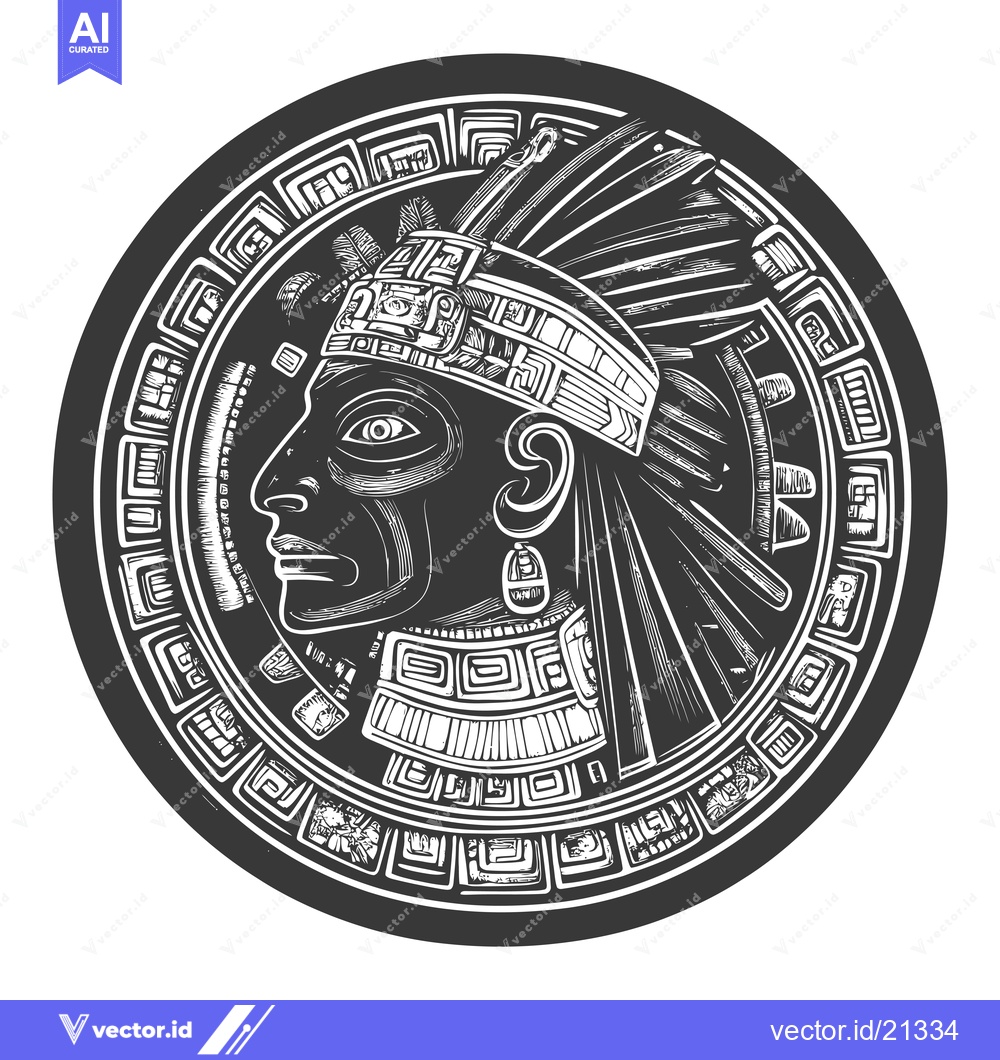 Premium Vector dari Aztec Ornamental Portrait with Head Dress and Feather