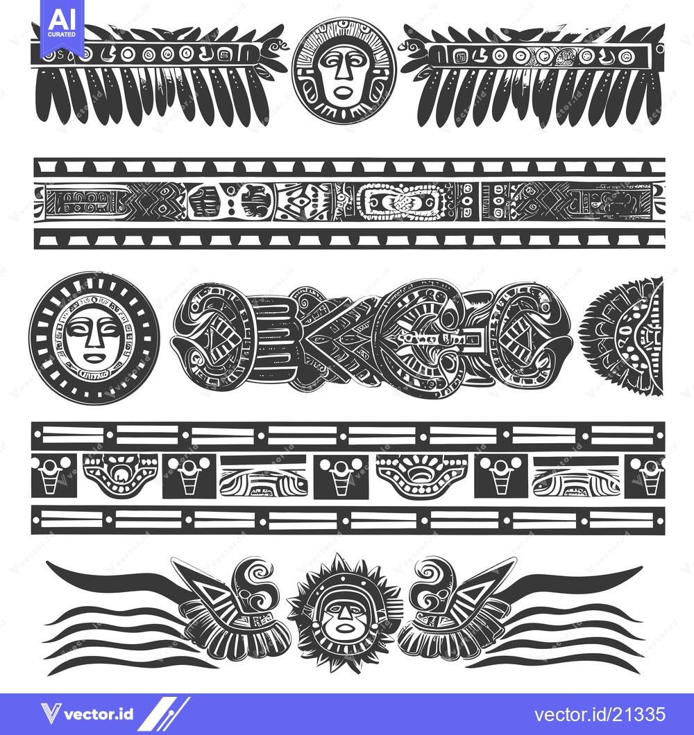Premium Vector dari Aztec Pattern with Faces and Geometric Designs