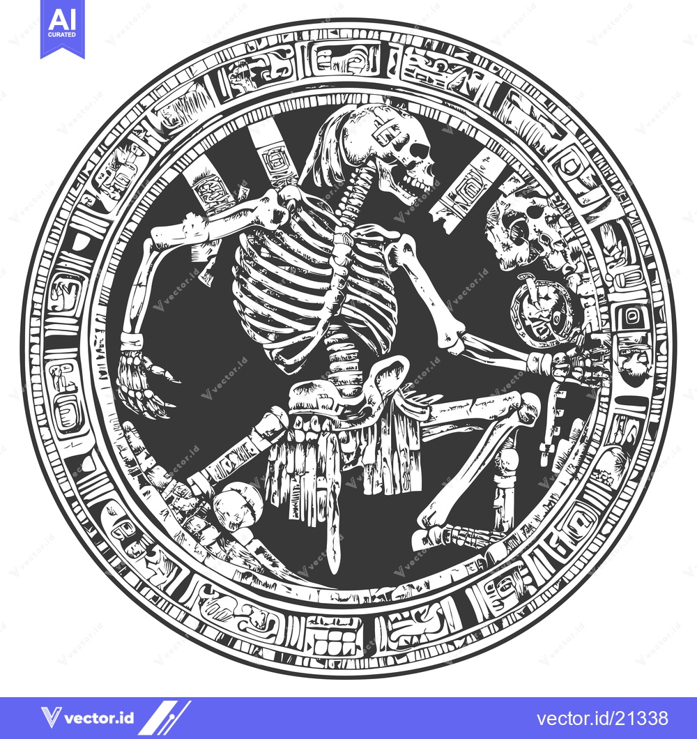 Premium Vector dari Aztec Skull and Bones in Ornate Circular Design