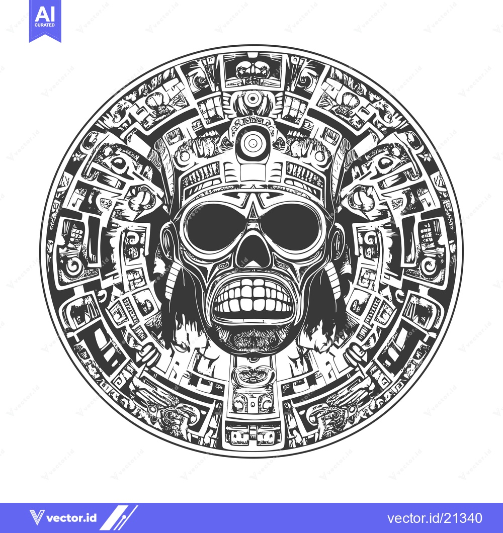 Premium Vector of Aztec Skull Design with Intricate Circular Patterns
