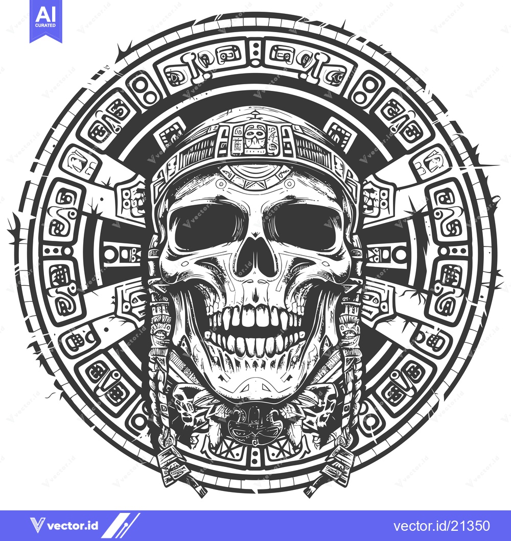 Premium Vector dari Aztec Skull with Intricate Circular Design