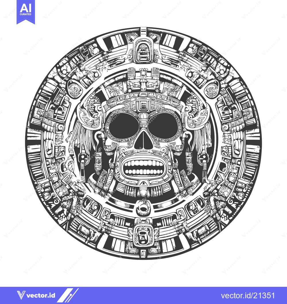 Premium Vector dari Aztec Skull with Intricate Design and Geometric Patterns