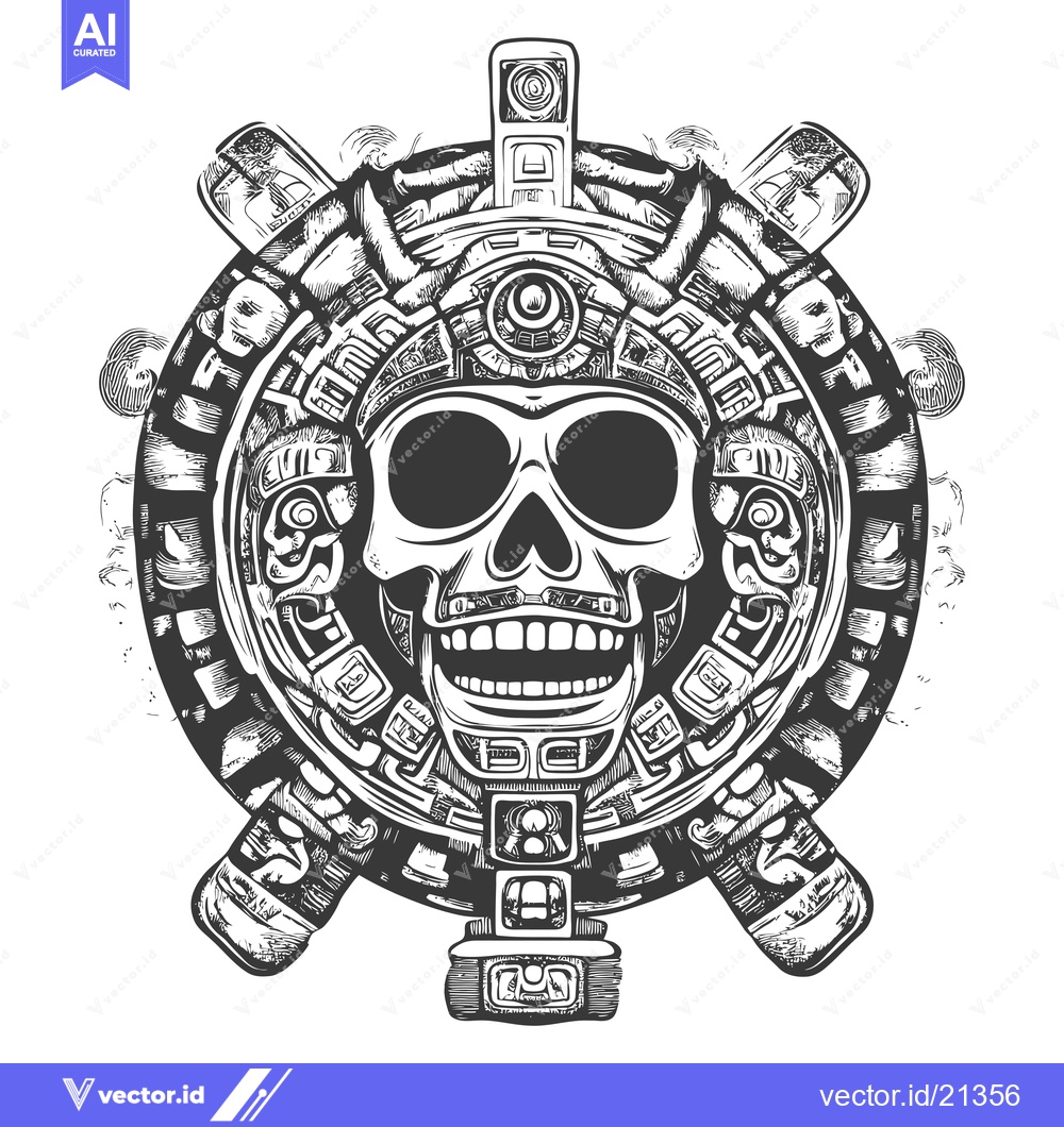Premium Vector of Aztec Skull with Ornate Design in a Circle