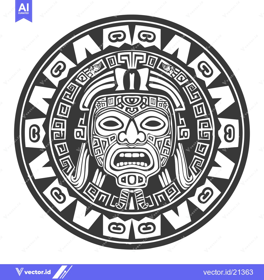 Premium Vector of Aztec Style Circular Design with a Masked Figure