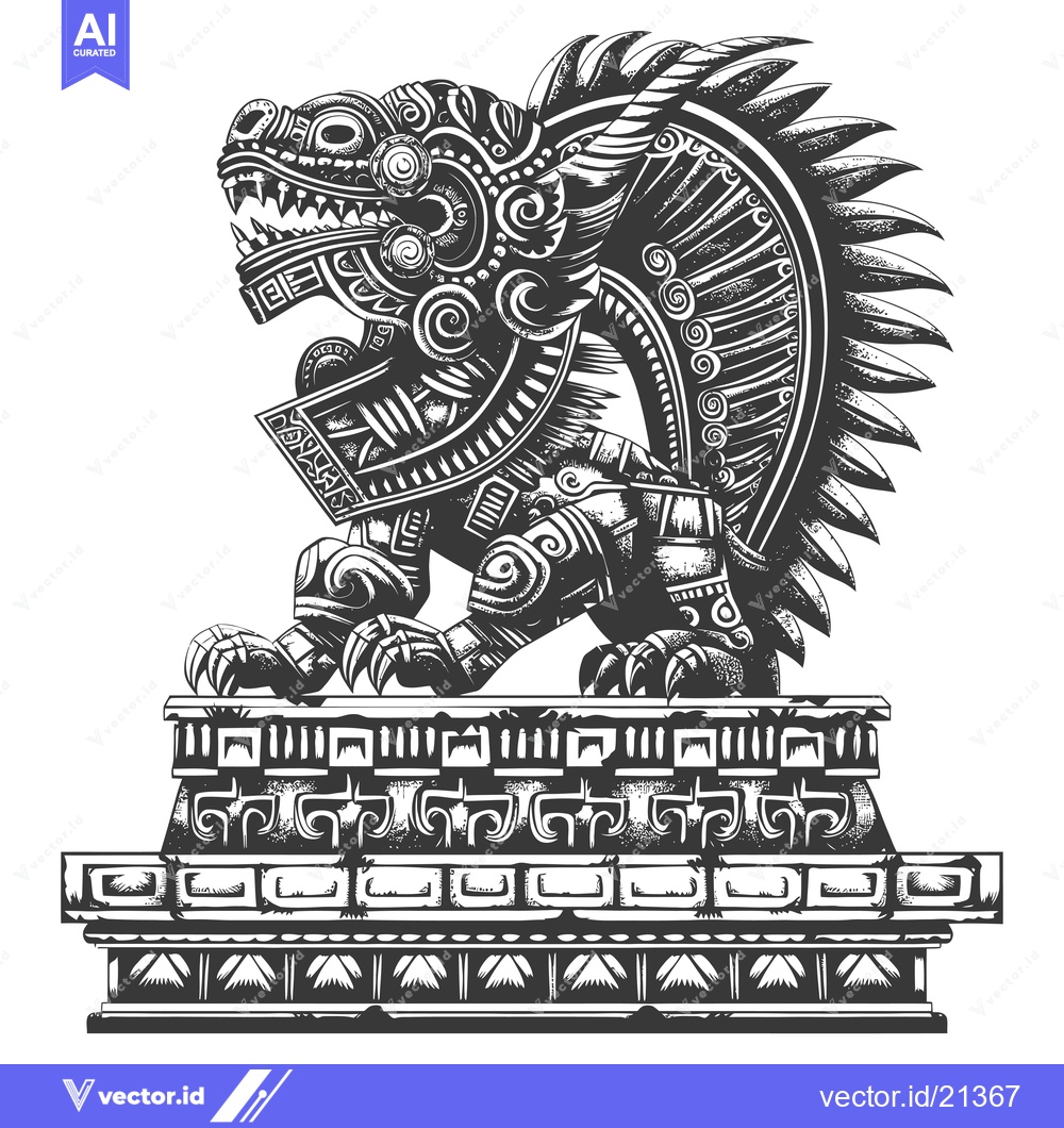 Premium Vector of Aztec-Style Guardian Statue with Intricate Design and Wings