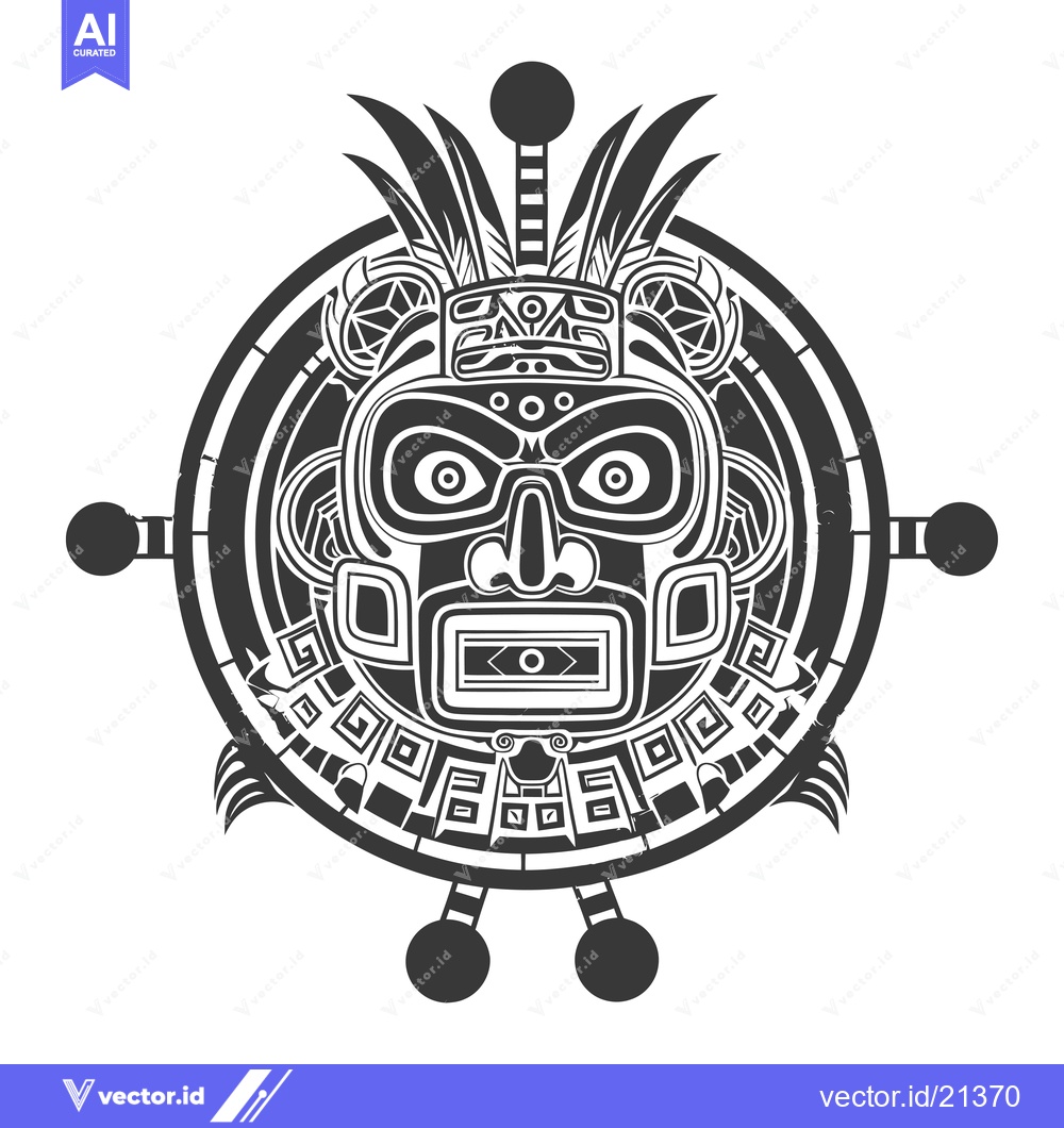 Premium Vector dari Aztec-Style Mask with Geometric Patterns and Feathers