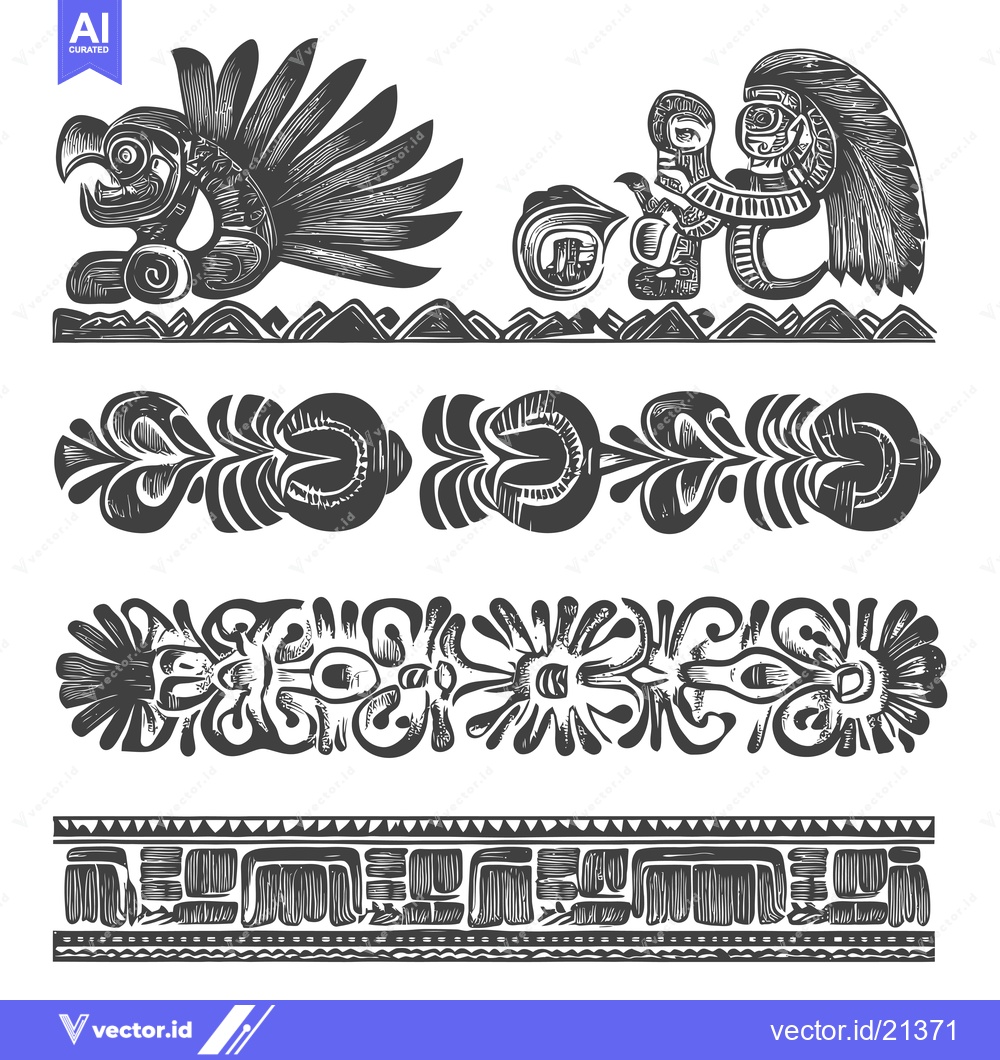 Premium Vector of Aztec Style Ornamental Designs with Birds and Geometric Patterns
