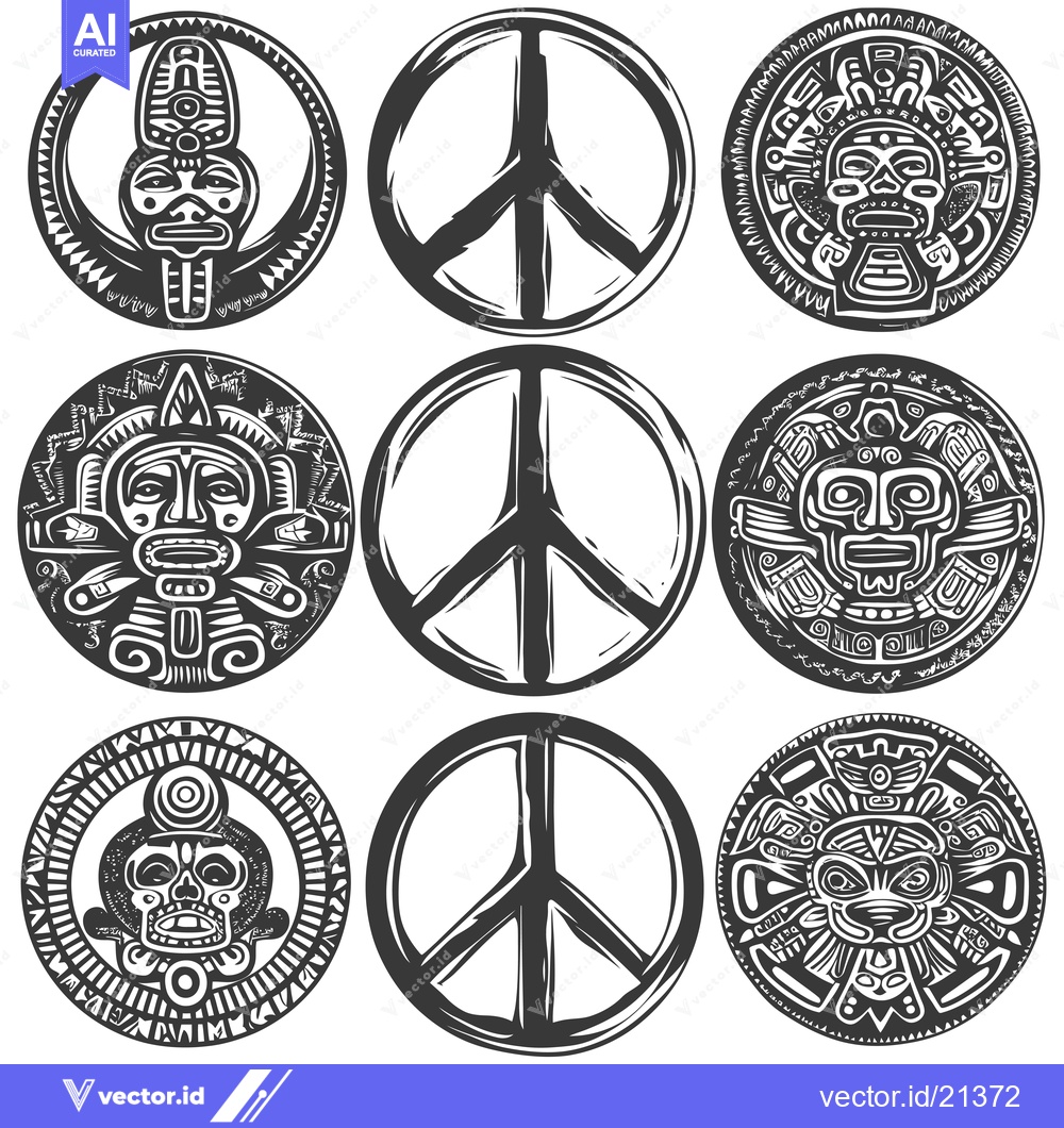 Premium Vector dari Aztec-Style Peace Signs with Tribal Masks