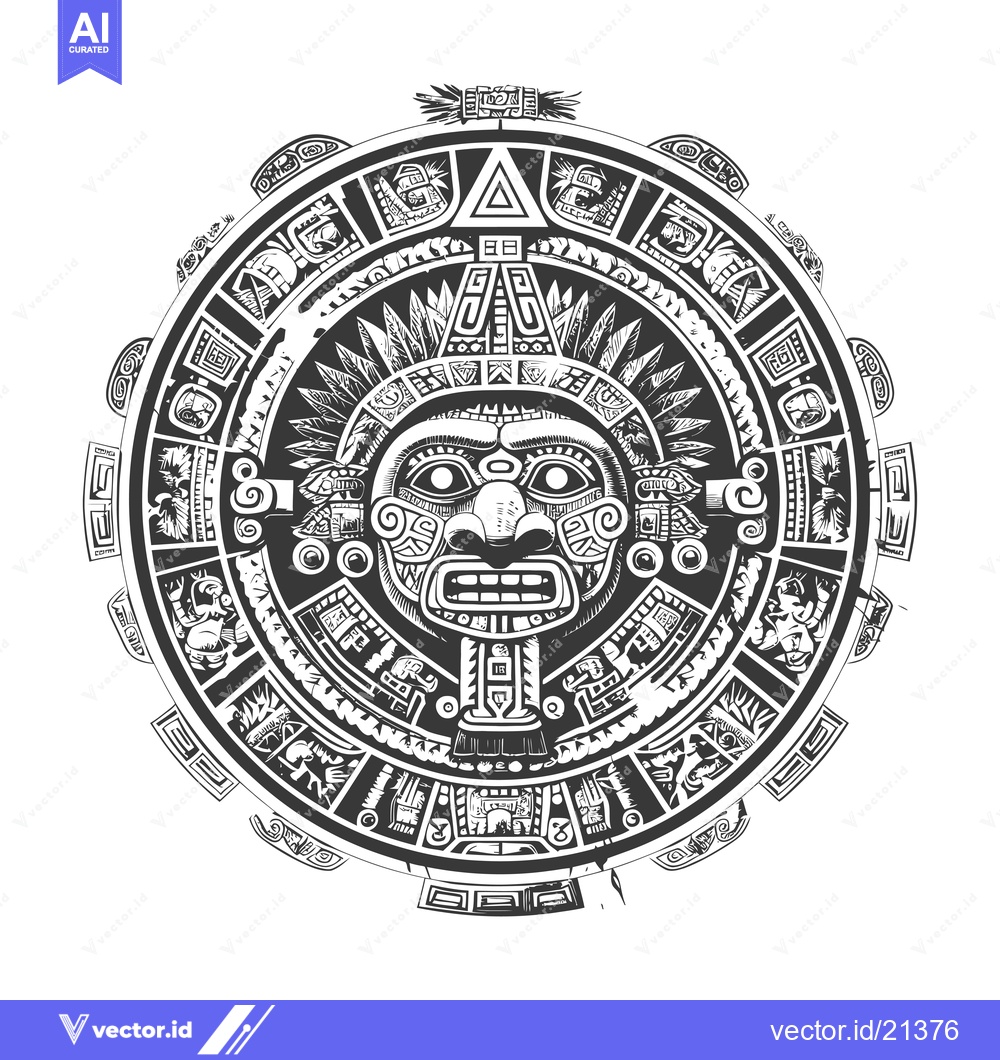 Premium Vector dari Aztec Sun God Design with Intricate Details and Symbolic Figures