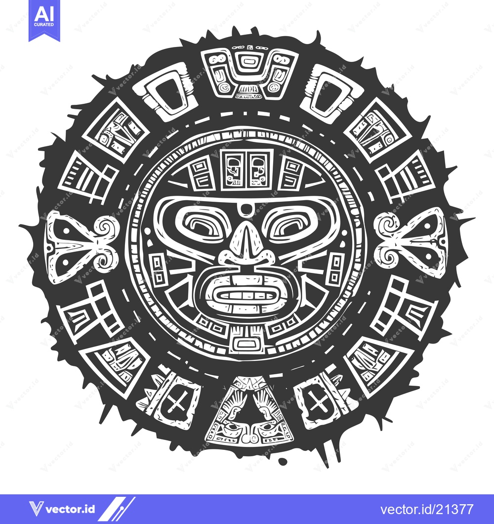 Premium Vector of Aztec Sun God Mask with Geometric Patterns