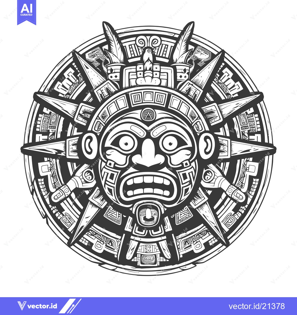 Premium Vector dari Aztec Sun God Mask with Geometric Patterns
