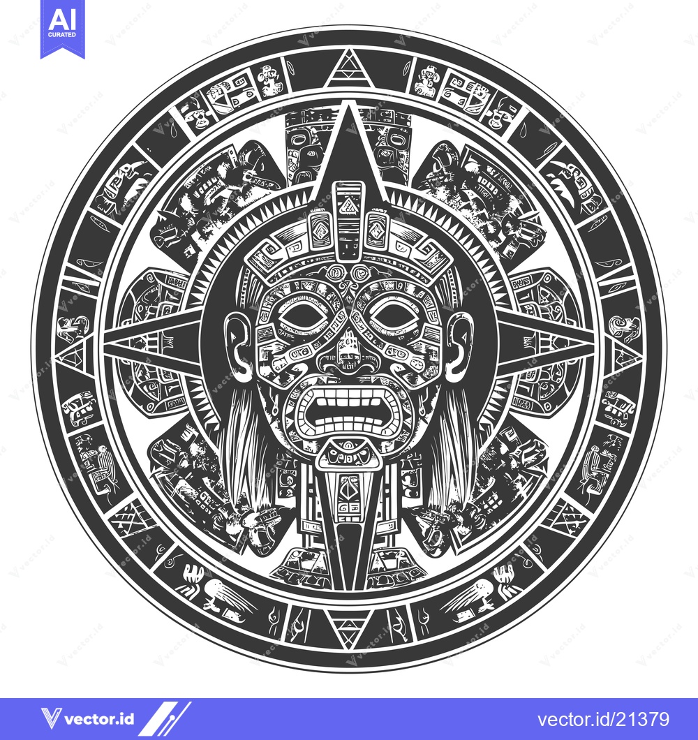 Premium Vector dari Aztec Sun God Mask with Intricate Design