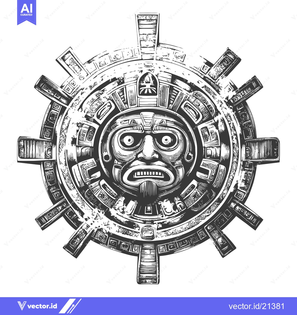 Premium Vector dari Aztec Sun God Mask with Intricate Geometric Designs