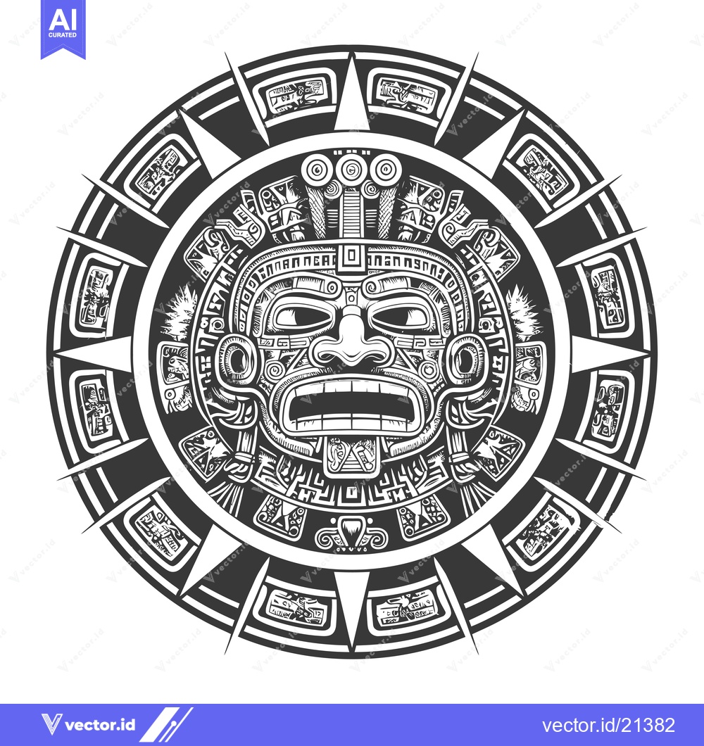Premium Vector of Aztec Sun God Mask with Intricate Geometric Patterns