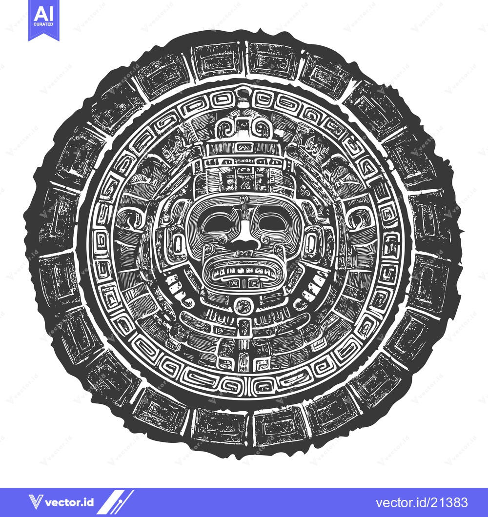 Premium Vector dari Aztec Sun God Mask with Intricate Geometric Patterns