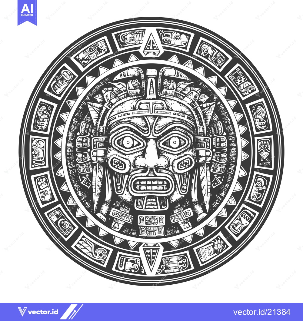 Premium Vector dari Aztec Sun God Mask with Ornate Circular Frame
