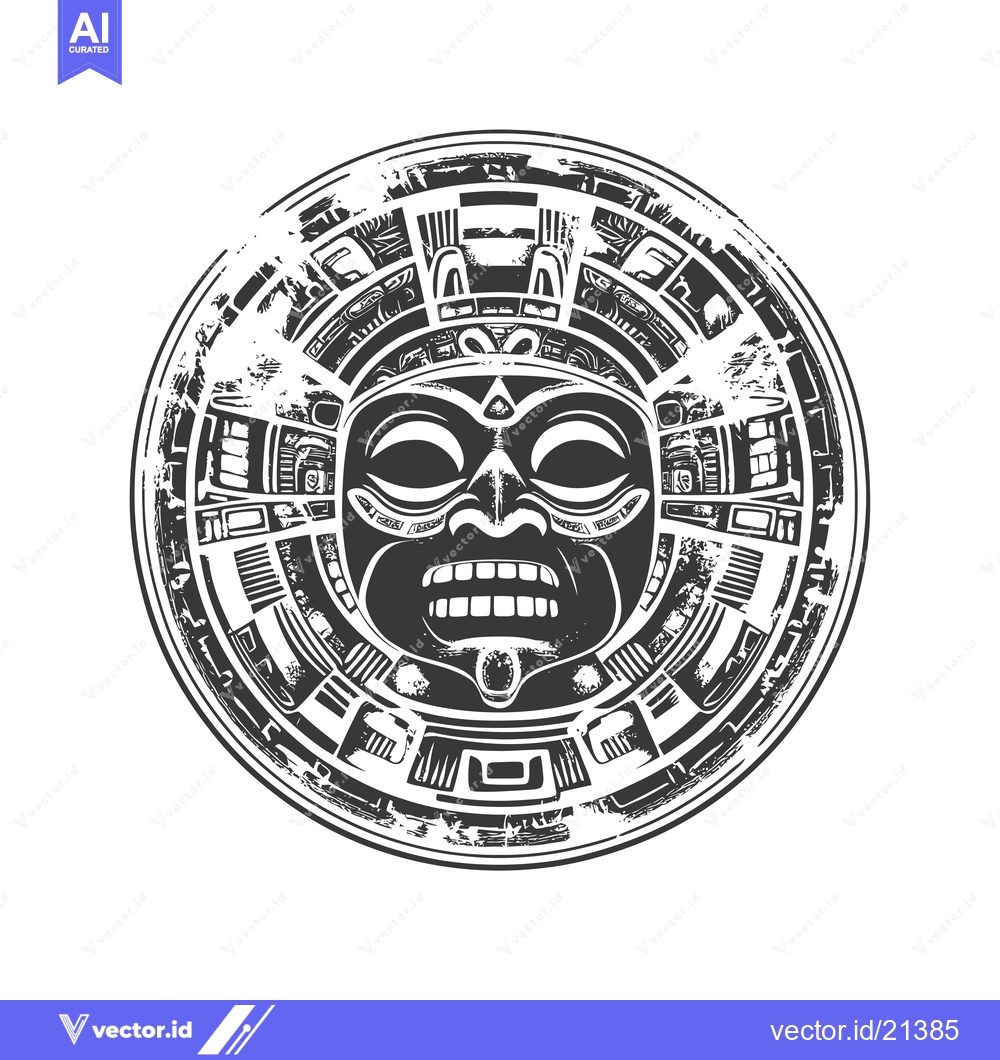 Premium Vector dari Aztec Sun God with Glowing Eyes and Teeth