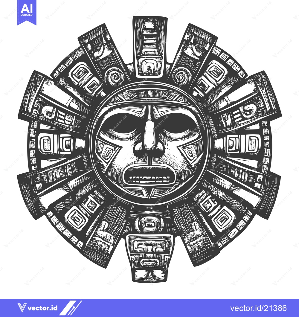 Premium Vector dari Aztec Sun God with Intricate Carvings and Facial Features