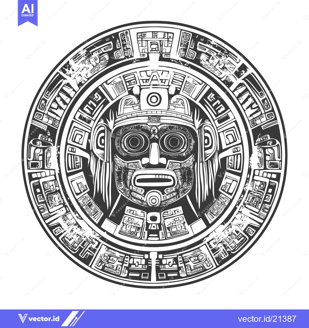 Premium Vector dari Aztec Sun God with Intricate Design