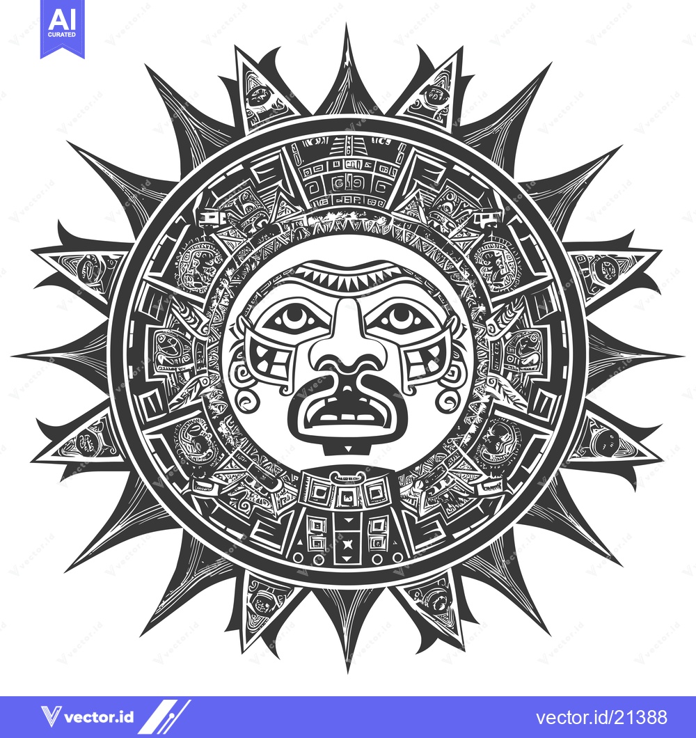 Premium Vector of Aztec Sun God with Intricate Designs