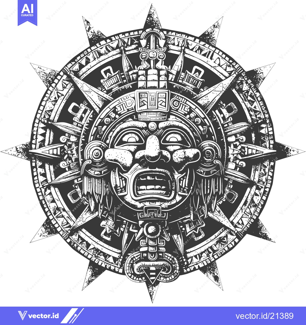 Premium Vector dari Aztec Sun God with Intricate Details and a Ferocious Expression