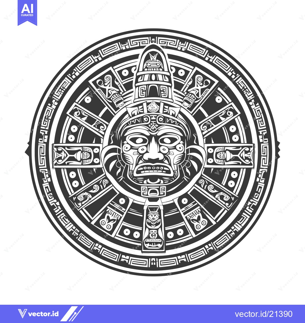 Premium Vector of Aztec Sun God with Intricate Geometric Design