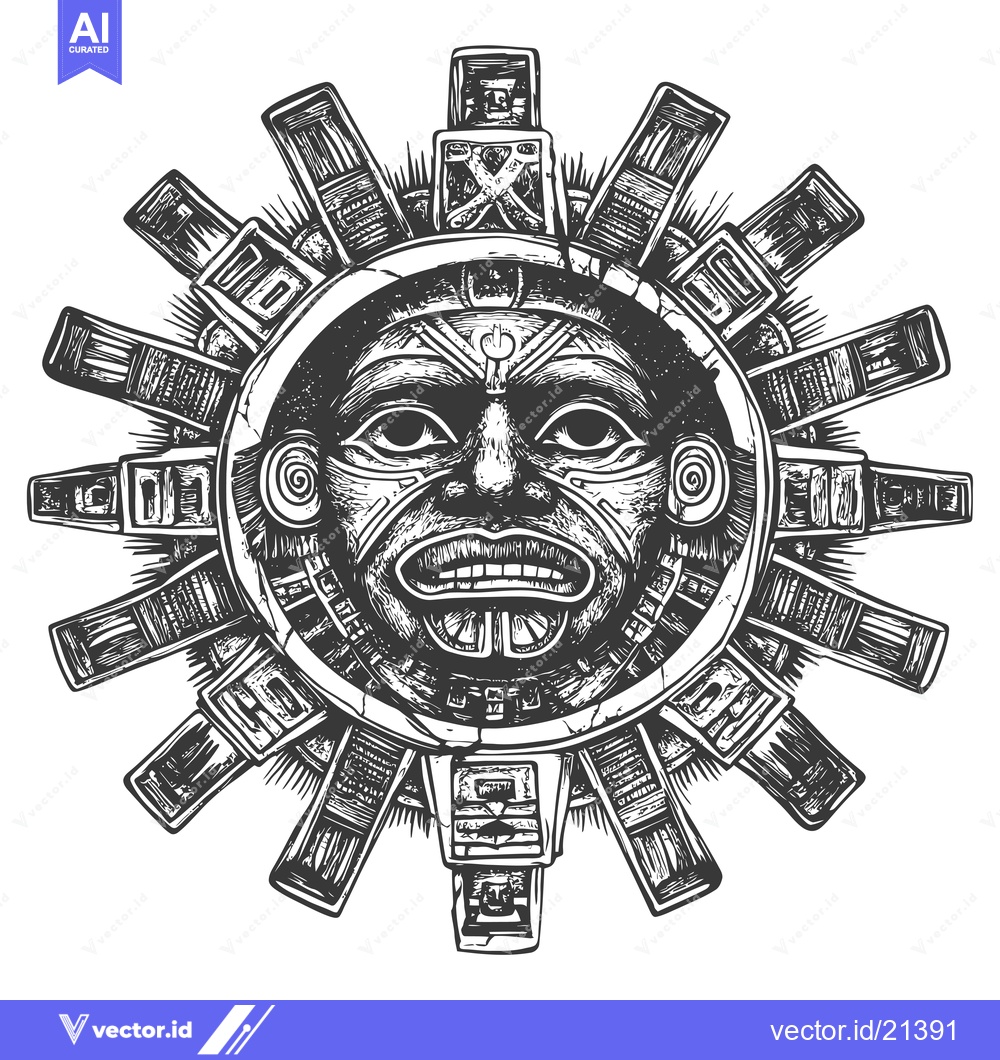 Premium Vector of Aztec Sun God with Intricate Geometric Patterns