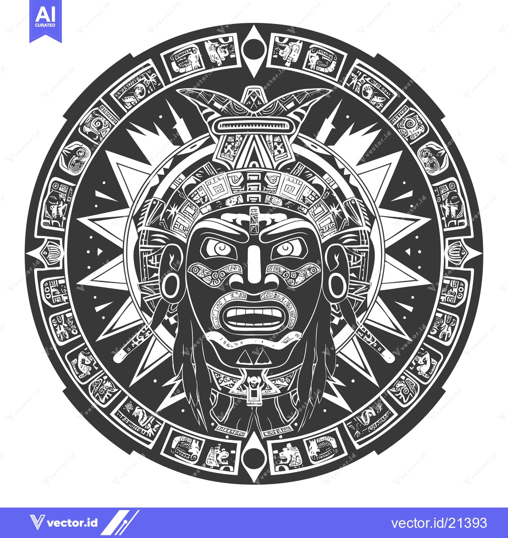 Premium Vector of Aztec Sun God with Ornate Circular Design