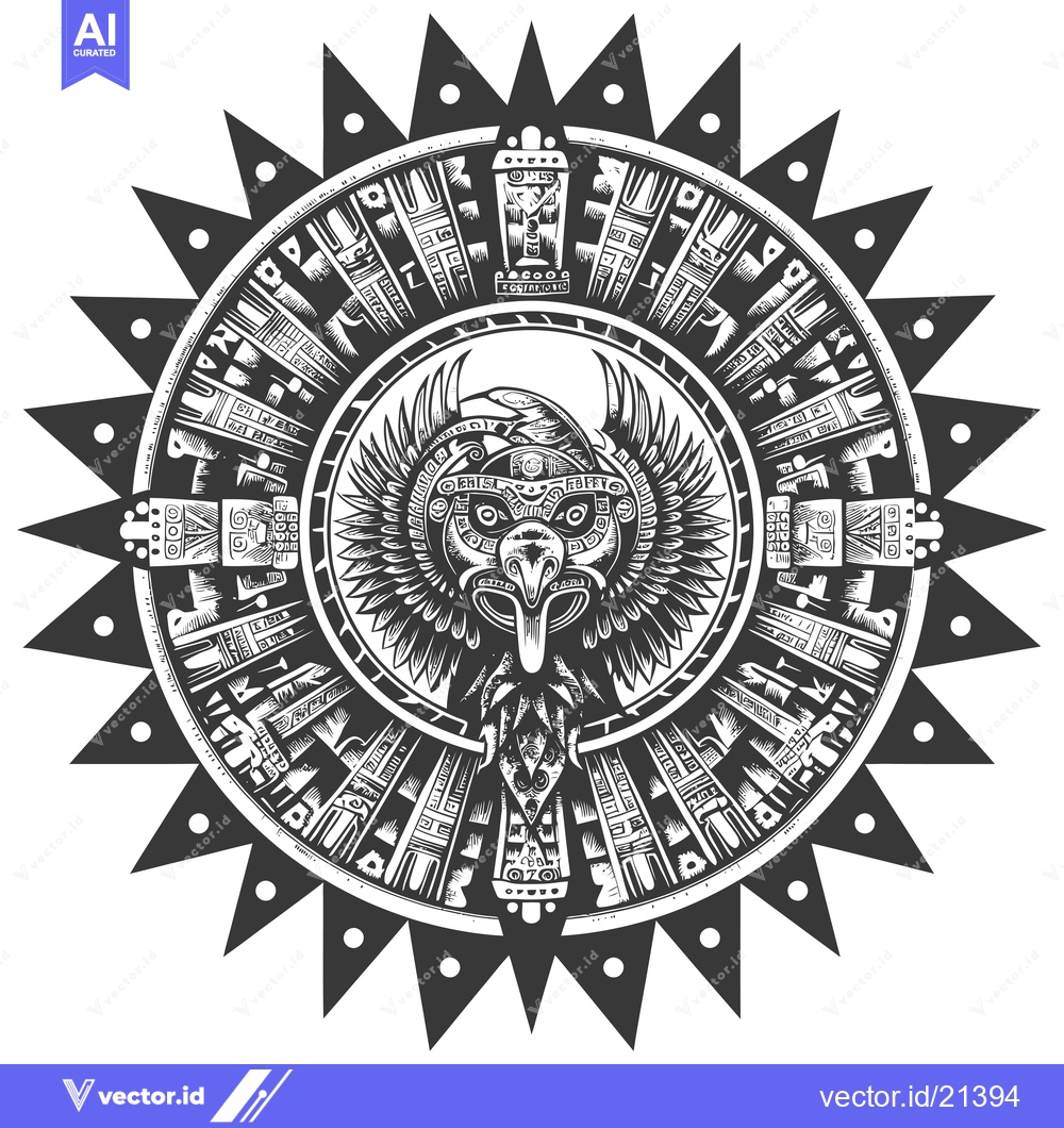 Premium Vector of Aztec Sun God with Wings and Circular Design