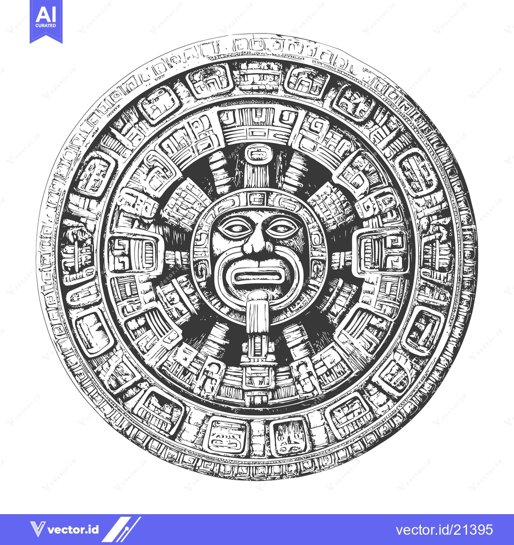 Premium Vector of Aztec Sun Stone with Carved Glyphs and Face