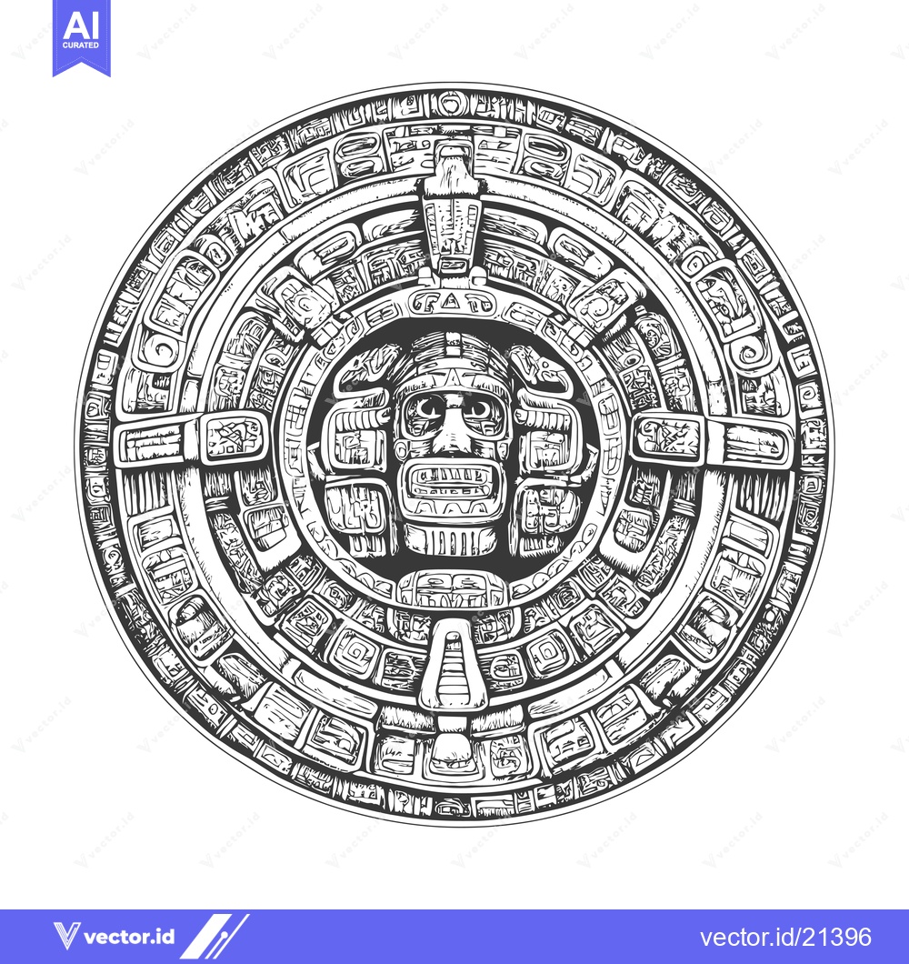 Premium Vector dari Aztec Sun Stone with Intricate Carvings