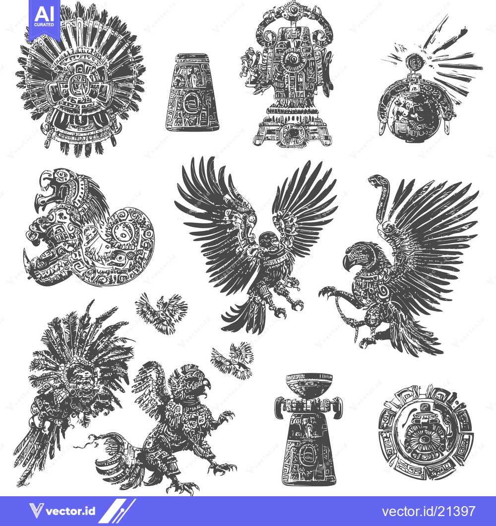 Premium Vector dari Aztec Symbols and Creatures