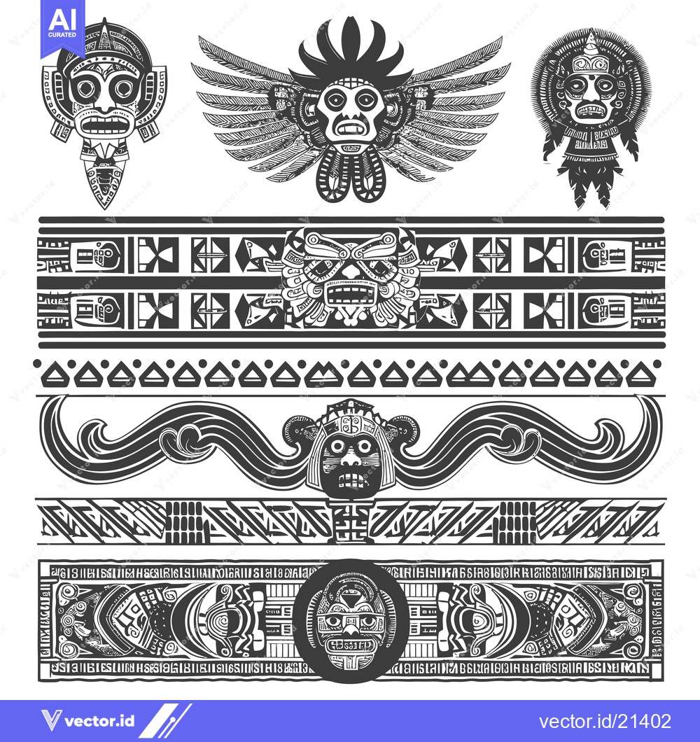 Premium Vector of Aztec Tribal Mask Design with Geometric Patterns